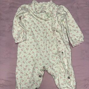 First Impressions Floral Footie - Pink and White